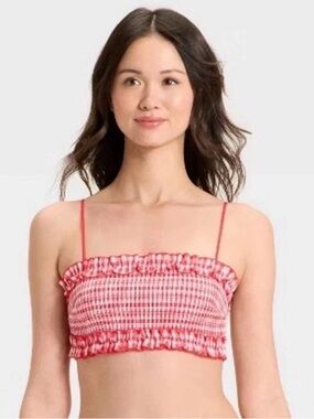 🥥 Colsie Women's Red Gingham Woven Bandeau Bralette Size XL🆕 NWT